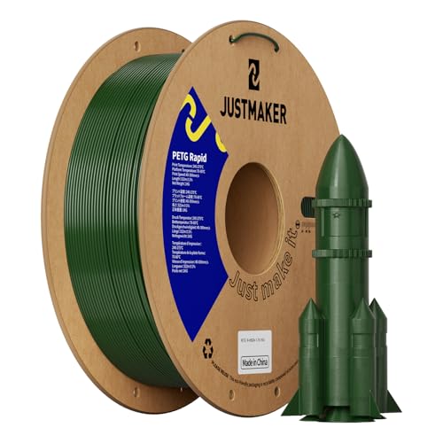 JUSTMAKER PETG Rapid 3D Printer Filament, High-Speed Printing, Multifunctional Material,Dimensional Accuracy +/-0.03mm, 1.75mm, 1kg, Moss Green