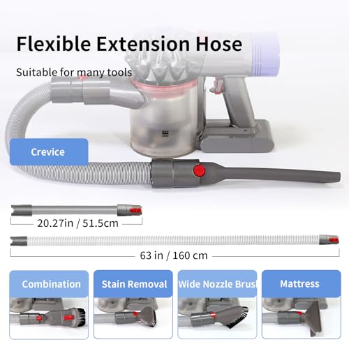 Image of Replacement Attachment Kit compatible with Dyson V7 V8 V10 V11 V15 Absolute Animal Vacuum Cleaner, Flexible Extension Hose Mattress Tool Stiff Brush Soft Bristle Attachment, and Flexible Crevice Tool