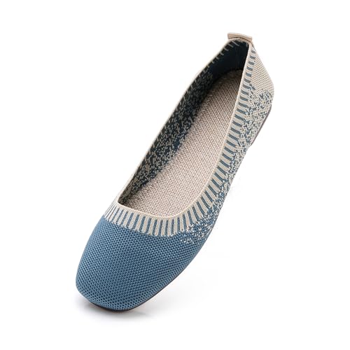Image of RVROVIC Women's Knit Square Toe Ballet Flats, Slip‑On Casual Flat Shoes