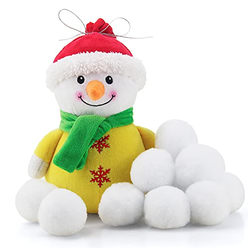 beetoy Schneemann Kuscheltier mit 10 Schneebällen, Weihnachtsplüschtiere Gefälschter Schneemann und Schneeball, Perfekte Weihnachtsdekoration, Schneebommel für Kinder und Erwachsene Cover