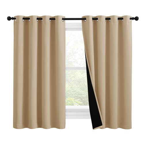NICETOWN Cold Reducing Curtains, Bedroom Full Blackout Curtain Panels, Great Job for Blocking Light, Complete Blackout Draperies with Black Liner for Night Shift (Biscotti Beige, Set of 2, 55 by 57) by NICETOWN - Used condition - US$17.03