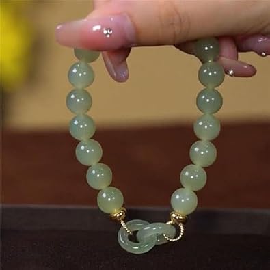 Chalcedony Bead Bangle with Heart/Round Buckle - Lucky Bracelet for Women, Zinc Alloy Jewelry for Wedding & Daily Wear