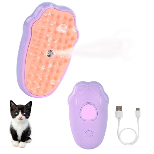 Image of Steam Brush for Cats, Spray Comb Mist Brush, Rechargeable Steam Pet Brush for Dogs and Cats, Self-Cleaning 3-in-1 Cat Hair Brush with Steam for Long and Short Hair for Cats and Dogs (purple)