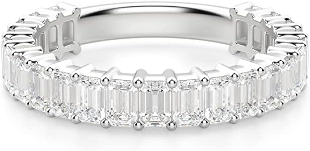 3.0 TCW Emerald Cut Eternity Moissanite Wedding Band for Women Engagement Bridal Ring Silver Solid White/Yellow/Rose Gold Vintage Matching Stackable Anniversary Bands Gifts