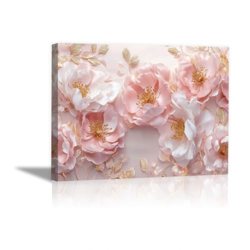 Tableau pivoines rose et blanc moderne grand format 70x100 encadré pour mur de bureau