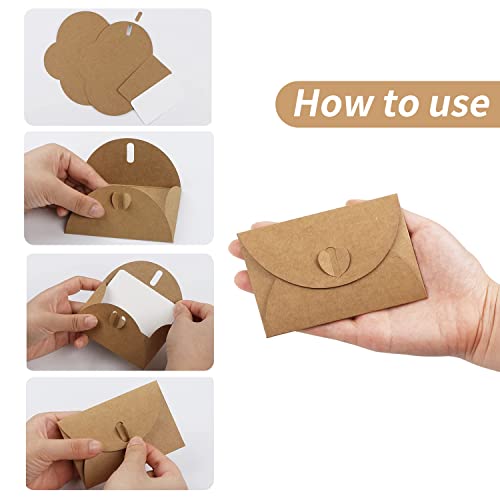IOPYKKOA 15 Kraftpapier Umschläge mit 15 Blanko Papier Karten, Mini Briefumschläge mit Herz Verschluss für Geschenkkarten DIY Graffiti