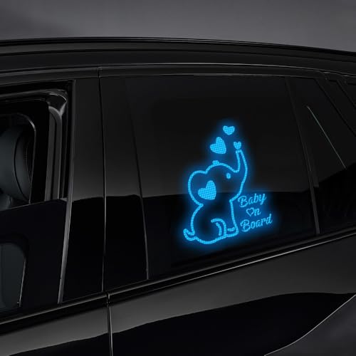 Image of High Intensity Reflective Baby on Board Car Decal Cartoon Cute Elephant Kids on Board Car Sticker Waterproof Safety Warning Decal Baby in Car Sticker (Blue)