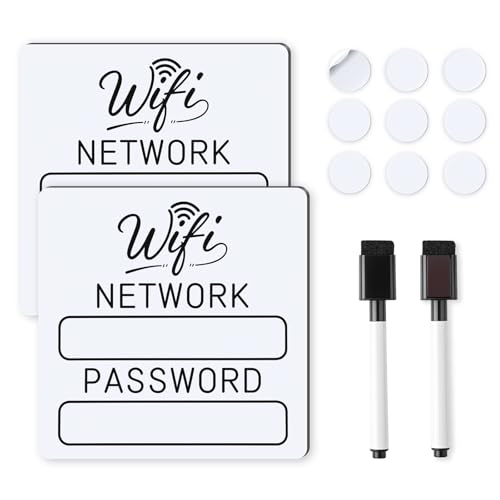 NOKOGMT - 2PCS 6x6in WiFi Password Sign for Home & Guests – WiFi Magnet for Fridge with Magnetic Dry Erase Marker – Guest WiFi Password Sign for Business – Reusable WiFi Password Board with Adhesive Pads