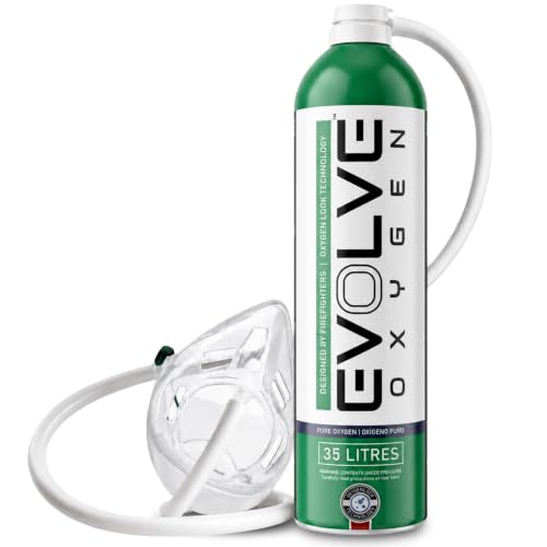 EVOLVE 35-Litre Pure Oxygen Canister with Mask and Tube | Portable Oxygen Can | Ideal for Home Use and Outdoor Activities | Designed by Firefighters | Made in Britain | Pack of 1