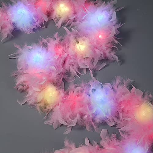 Larryhot LIGHT PINK LED LIGHT FEATHER BOA Chandelle Pink Feather Boa - 2Yards 75G Colorfu 20 Led Lights Boas For Party,Wedding,Halloween Costume,Christmas Tree And Home Decoration  thumb #1
