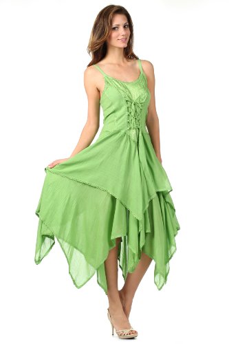 Image of Sakkas Lady Mary Jacquard Corset Style Bodice Lightweight Handkerchief Hem Dress