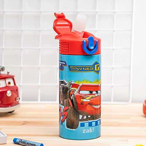 Zak Designs Disney Pixar Cars 14 Oz Double Wall Vacuum Insulated Thermal Kids Water Bottle, 18/8 Stainless Steel, Flip-Up Straw Spout, Locking Spout Cover, Durable Cup For Sports Or Travel #TOP2
