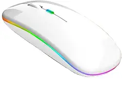 Mouse Sem Fio Recarregável com LED RGB Design Ergonômico e Conexão Bluetooth para Notebook PC e Home Office (Branco)