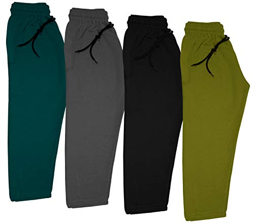 Image of IndiWeaves Kids Unisex Solid Fleece Warm Track Pants Winter Lower for Boys & Girls (Mahadi, Black, Drak Gray, Green 4-5 Years) Pack of 4