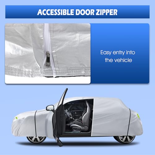 Image of 6 Layers Car Cover Waterproof All Weather for Automobiles, Size A1 Universal Fit for Nissan Versa, Kia Rio, Hyundai Accent, Audi TT, Porsche 718, etc (UP to 177 inch), Silver