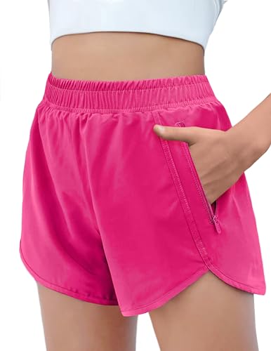 Image of Zaclotre Girls Athletic Shorts with Zipper Pockets High Waisted Running Shorts Soccer Gym Sports Active Short for Kids