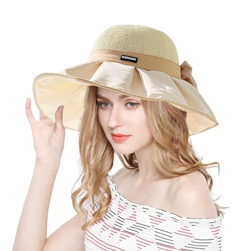 TUZHE Sombrero de verano para mujer, sombrero de sol para mujer, con cuerda resistente al viento, sombrero de verano, filtro UV, factor de protección solar UPF50+, beige, 58