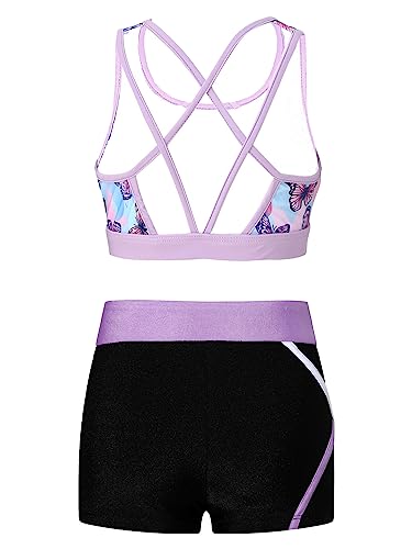 Hansber Kids Girls Crop Top with Booty Shorts Set 2 Piece Dance Sport Outfits Gymnastics Leotard Dancewear Swimwear2