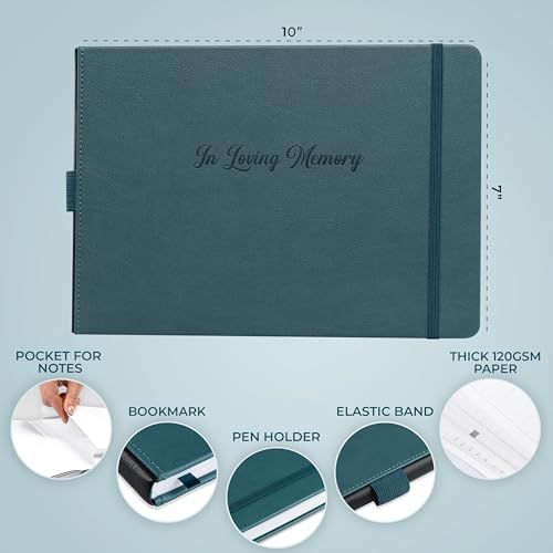 Image of Skyline Funeral Guest Book, Sign In Name & Address, Hardcover Deep Sea | 10 inchx7 inch, Elegant sign-in guestbook for memorial service & celebration of life with large signature space, Memory book