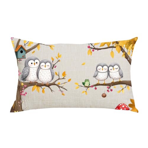 WENIANRU Ink Painting Watercolor Grey Lovely Owl Green Brown Branch Home Sofa Chair Bed Decoration L