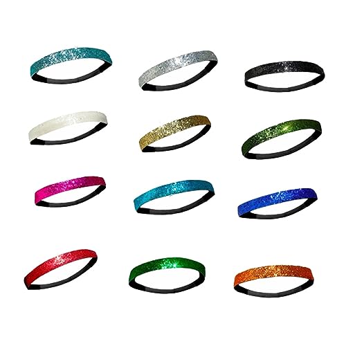 BESTYASH 12pcs Shiny Glitter Elastic Headbands for Women Girls Vibrant Sports Hair Accessories Colors for Parties Festivals Outdoor Activities Comfortable Eye-catching Hairbands Random Color