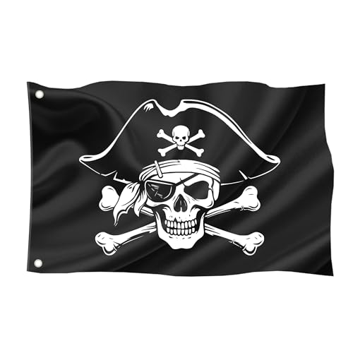 Pirate Flag / 60 x 40 cm / 23.6 x 15.7 Inches / Weatherproof with Eyelets / Outdoor and Indoor / Flag for Flagpole /100% Polyester (Skull 2 (Size S))