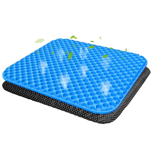 Braic Gel Seat Cushion for Long Sitting Double Thick Gel Cushion with Relieving Back coccyx Pain Pressure Cushion Soft & Breathable seat pads for Car Office Home Wheelchair & Chair (Blue-40×35cm)