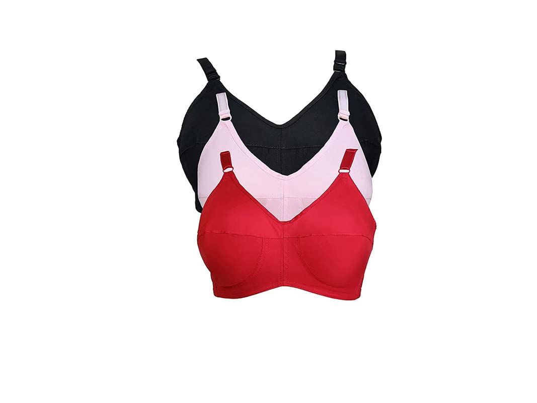 Teenager BraWomen's Cotton Non Padded Wired Regular Bra Pack of 3 (40D Pink, Black, Maroon)