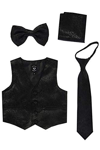Little Gents 738 Satin Vest w/Zipper Tie Bowtie & Hanky (Black Paisley, 12-18 Months)