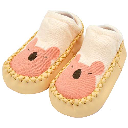 Infant Baby Girls Boys Slippers Socks - Stay-on Moccasins Toddler Floor - First Walker House Shoes One Size Animal Knit Socks Pink Koala