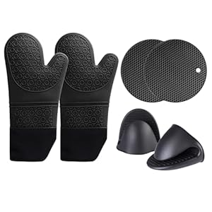 6 Pezzi Guanti da Forno in Silicone, Extra Lungo Antiscivolo, Nero