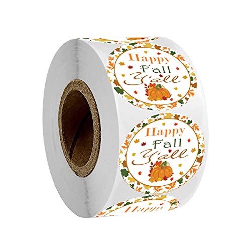 Remarkable REMARKABLE070955662858 Happy Fall Y'All Stickers,2 Inch Pumpkin Autumn Floral Thank You Labels,Thanksgiving Stickers For Party Favors Envelope Seals & Goodie Bags cover