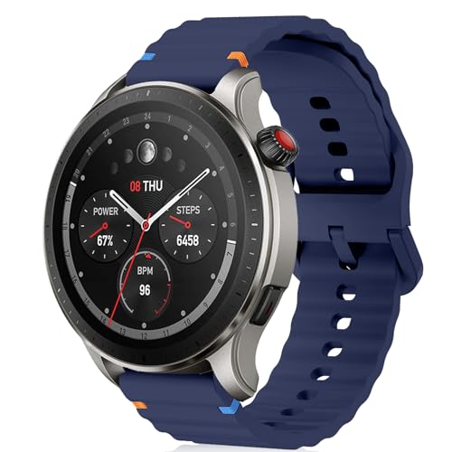 Image of 22mm Silicone Watch Band Compatible with Amazfit T-Rex 3 Pro 48mm /Balance 2 /Balance /Bip 6 /Bip 5 /GTR 4 /GTR 3 /GTR 2 /GTR 47mm, Wavy Replacement Strap for Amazfit Cheetah /Stratos 3 /2s
