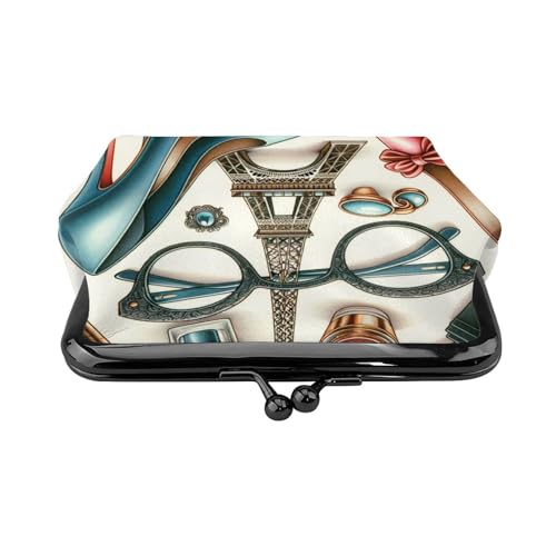 Pu Leather Buckle Coin Purse Eiffel-Tower-High-Heel-Glasses Girls Kiss-Lock Change Purse Wallets2