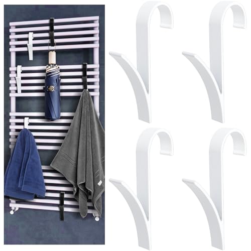QSWY 4 Pcs Round Radiator Hooks, Aluminum Towel Holder for Bathroom and Kitchen (White)