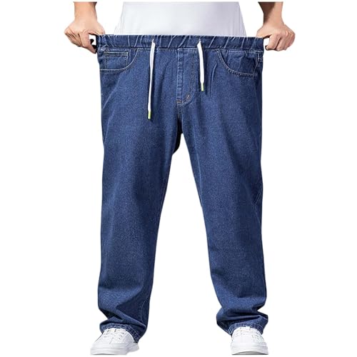 Men's Loose Fit Straight Leg Denim Jeans Baggy Plain Denim Trousers Hip Hop Vintage Skater Dance Pants Streetwear