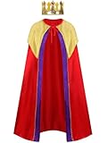 GRAJTCIN King Costume Adult Full Length Kids King Cape Satin Cloak Halloween Princess Outfit Medieval Queen Robe (8-14 Years)