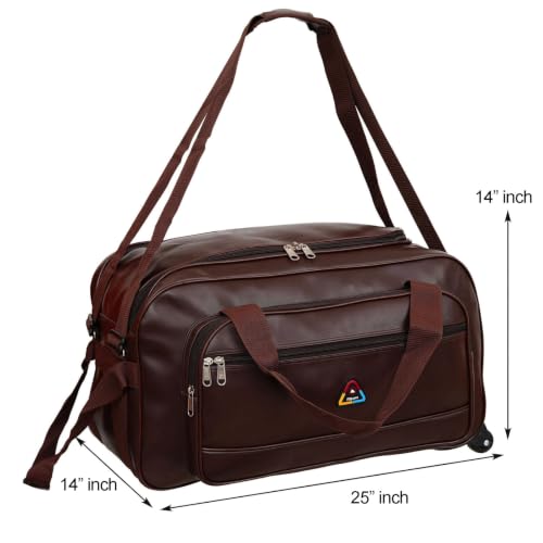 Image of Large Strolly Travel Duffle Bag with Wheels PU Leather Brown
