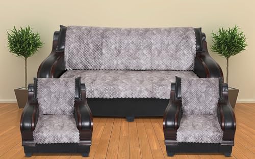 Image of 5 Seater Sofa Cover | Universal Non-Slip Fully Covered Protector for 3+1+1 Sofa Set | Durable Slipcover for Living Room Quilted Luxe (Midnight Black)
