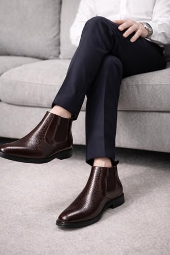 Image of Men's Leather Chelsea Boots | Ankle Boots with Textured Finish Formal & Smart Casual Boots | Comfortable Fit, Trendy, Stylish Boots | Leather Boots for Office /Fashionable