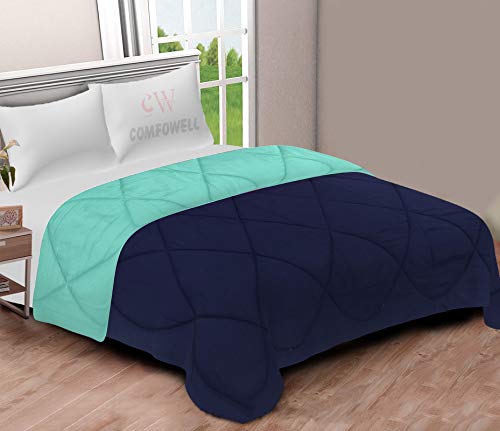 Comfowell 250 GSM Luxury All Weather 5 Star Microfibre Reversible Soft Plain Quilted 90x100 Inch Double Bed Comforter / Quilt / Duvet / Razai / Rajai ( Royal Blue & Sea Green )