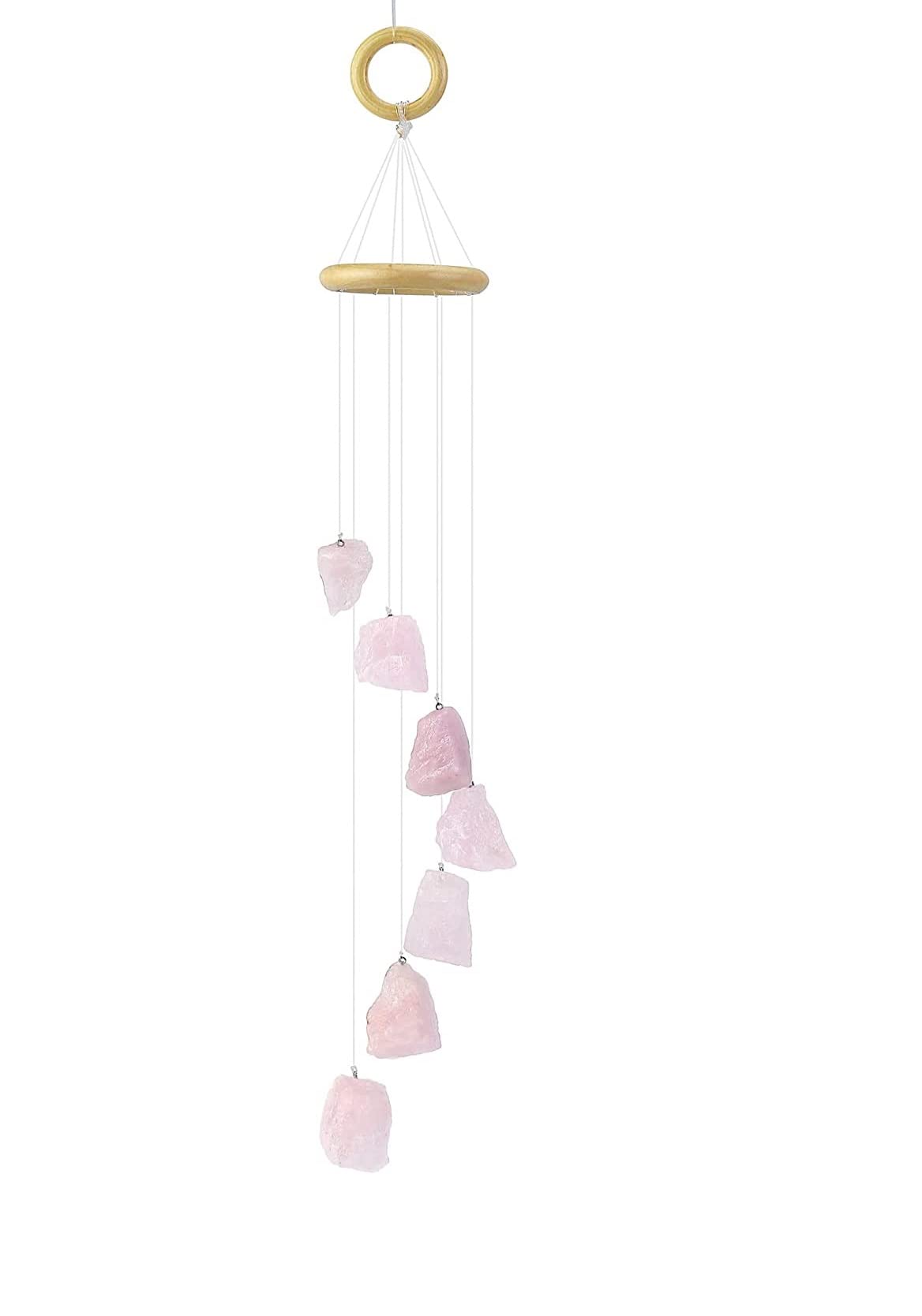 Rose Quartz Stones Crystal Wind Chime,Healing Crystal,7 Crystal Points Gemstone Wind Chime,Garden Wind Chime Decor,Natural Crystal Suncatcher-image-41
