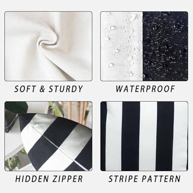 Waterproof Throw Pillow Covers 18x18inch Set of 2 Farmhouse Outdoor Black and White Stripes Square Pillow Cushion Case Claasic Cotton Linen Pillowcase for Home Decor