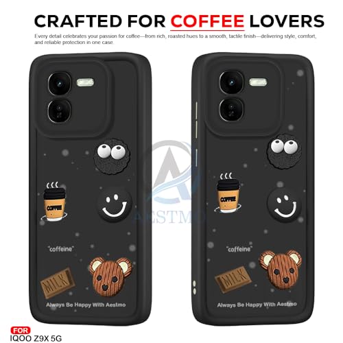 Image of AESTMO Back Case Cover for iQOO Z9X 5G Cover | Cute Fun Cartoon 3D Ball | Coffee Silicone Case | Full Body Protection | Camera Protection Back Cover for iQOO Z9X 5G (Black)