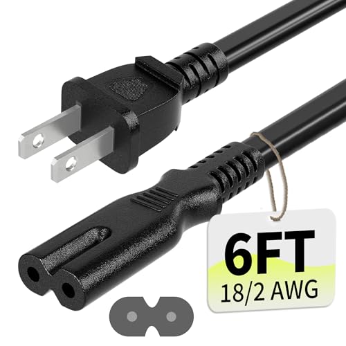Vockjour 2 Prong AC Power Cord 6Ft Black Universal Power Cable Replacement for Sony PS5/PS4/PS3 Slim PlayStation 5 4 3 Xbox One X/S Xbox Series X/S TV Printer-ETL Listed