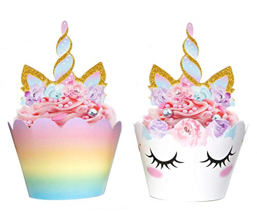Supplim Cupcake Decorations, Double Sided Toppers and Wrappers,...