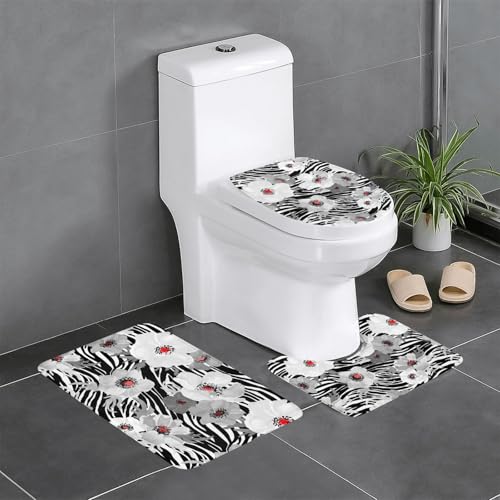 花柄 ゼブラ柄 シマウマ柄 トイレマット 3点セット フタカバー 浴室足ふきマット 吸水 速乾 滑り止め 抗菌 防臭 洗える ふわふわ プレゼント 40x60cm