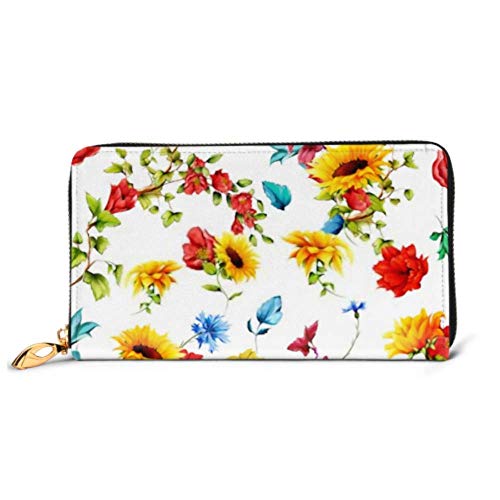 Preisvergleich Produktbild JHGFG Mode Handtasche Reißverschluss Brieftasche Breites nahtloses Muster Sonnenblumen Granatapfel Knospen Telefon Kupplung Geldbörse Abendkupplung Blockieren Leder Brieftasche Multi Car