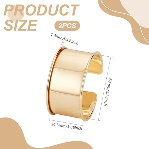 UNICRAFTALE 2pcs Golden Grooved Bangles Punk Style Wide Band Open Cuff Bangle Adjustable Alloy Wrist Cuff Wrap Bracelet for Gemstone Leather Inlay Bangle Making 3.45cm Wide3