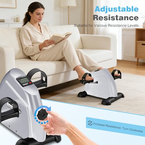 Image of Mini Exercise Bike: Portable Under Desk Bike Pedal Exerciser Foot Cycle Arm & Leg Pedal Exerciser with LCD Screen Displays & Adjustable Resistance for Home /Office